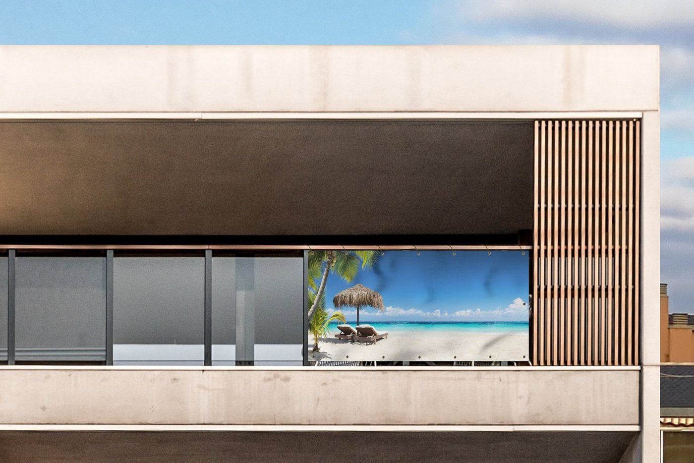 Thumbnail - MuchoWow Balkonsichtschutz Strand - Sonnenschirm - Meer (1-St) Balkon Sichtschutz 90x200, Windschutz für Zaun PVC, 200x9...