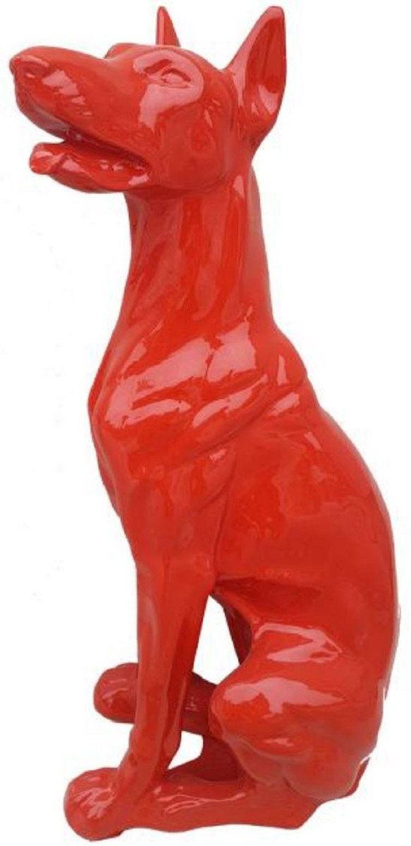 Casa Padrino Skulptur Luxus Deko Skulptur Hund Dobermann Rot H. 80 cm - Große Deko Figur - XXL Deko Skulptur - XXL Deko Figur - XXL Tierfigur - Wohnzimmer Deko - Garten Deko - Luxus Deko XXL Figuren