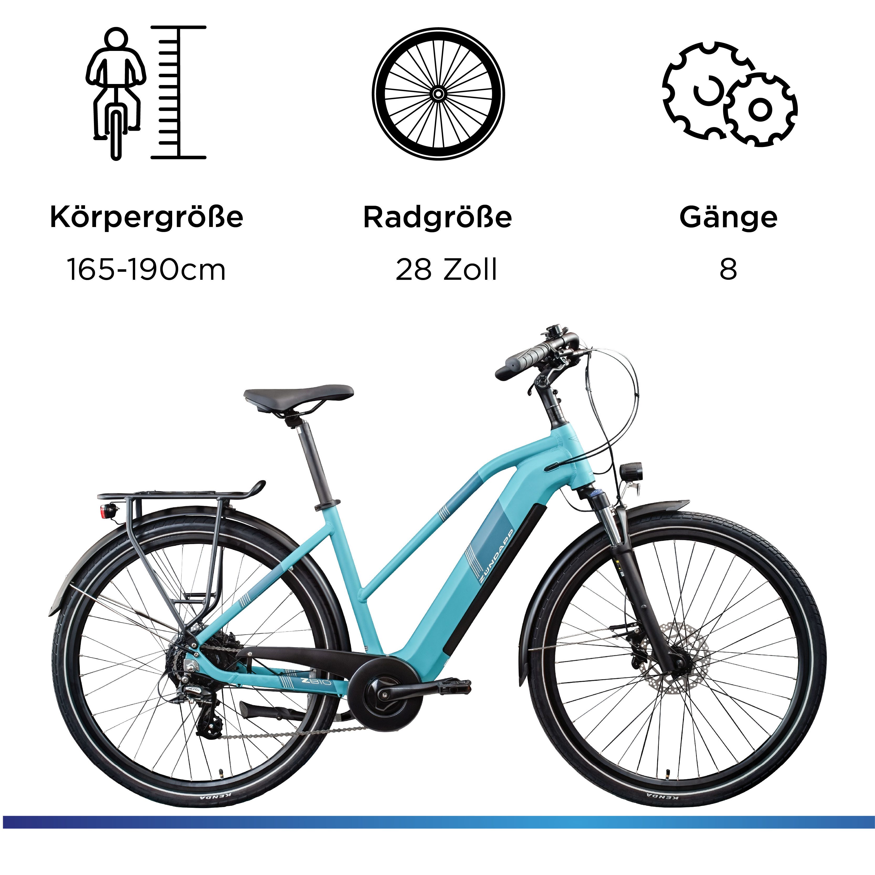 Zündapp E-Bike Trekkingrad Z810, 8 Gang Shimano Altus RD-M310 Schaltwerk, Kettenschaltung, Heckmotor, 550 Wh, Pedelec, Elektrofahrrad für Damen und Herren