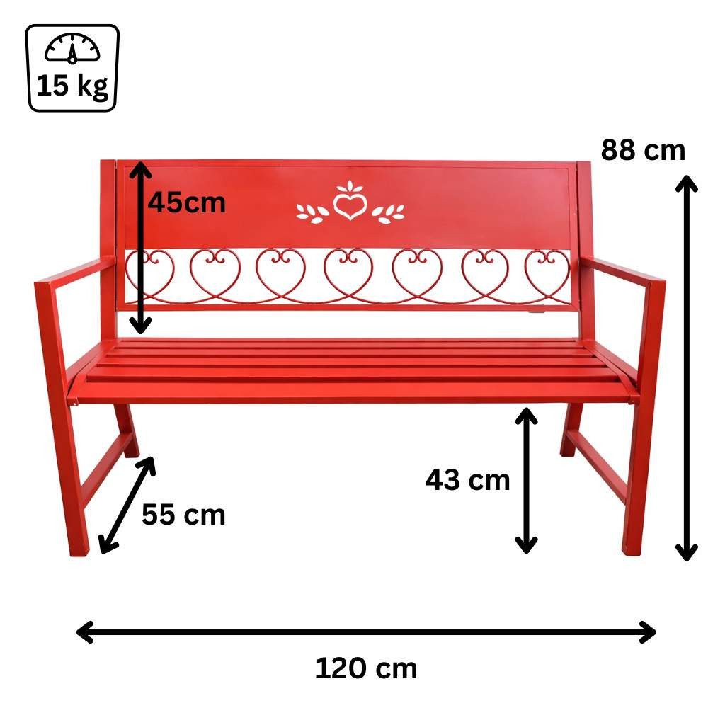 DanDiBo Gartenbank Metall Wetterfest Rot 120 cm 2 Sitzer Sitzbank Passion
