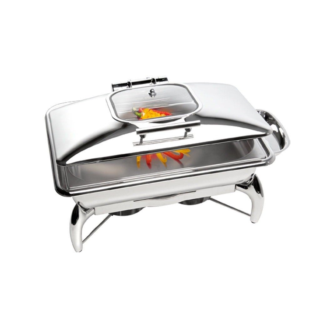 Assheuer & Pott Stövchen Chafing Dish GLOBE 9L GN 1/1 mit Sichtdeckel + Löffelablage Edelstahl
