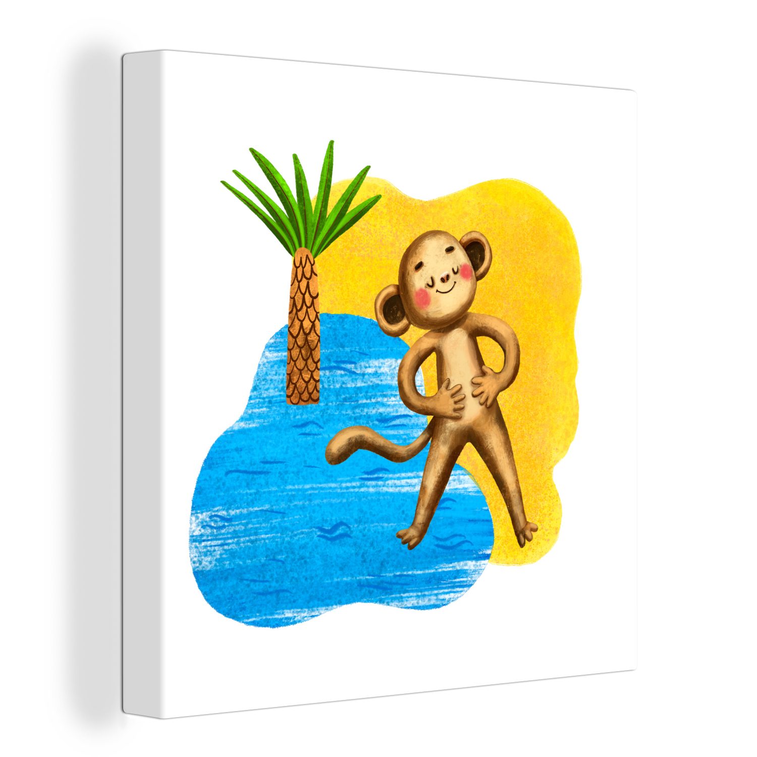 OneMillionCanvasses® Leinwandbild Affe - Palme - Meer, (1 St), Leinwand Bilder für Wohnzimmer Schlafzimmer