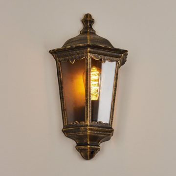 hofstein Außen-Wandleuchte »Viano« Wandlampe in antikem Look aus Metall/Glas in Braun-Gold/Klar, ohne Leuchtmittel, Wandleuchte m. E27, Außenleuchte