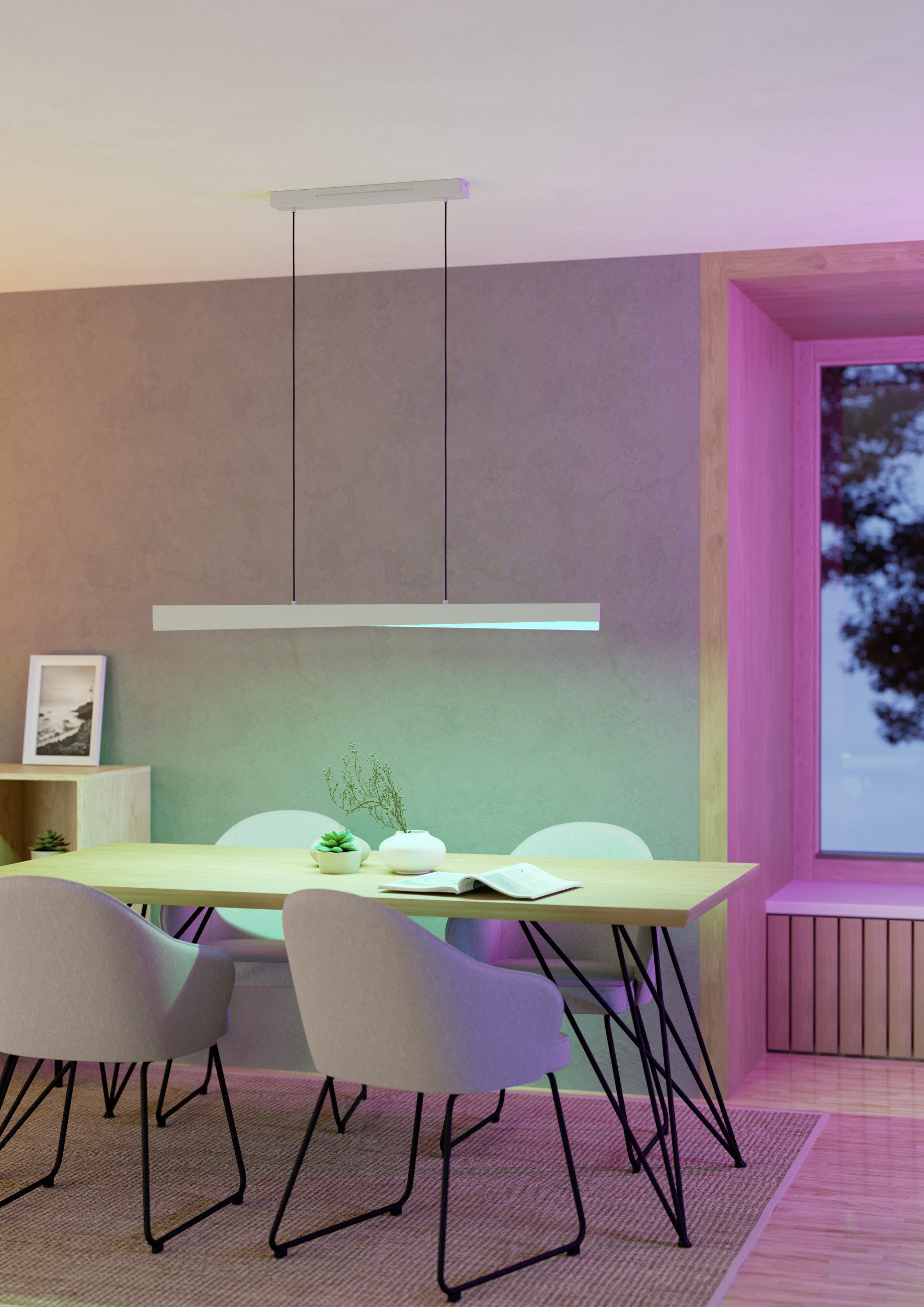 EGLO Hängeleuchte BOLOGNANO-Z Pendellampe - Alu, Stahl - LED - 19W - IP20, Bluetooth, CCT - über Fernbedienung, Dimmfunktion, Farbwechsel, Memoryfunktion, Nachtlichtfunktion, RGB, Weckerfunktion, dimmbar über Fernbedienung, mehrere Helligkeitsstufen, LED fest integriert, Neutralweiß, Kaltweiß, Warmweiß, RGB, Hängelampe, Deckenlampe, Wohnzimmer, Esszimmer, L117 x B7 x H110 cm