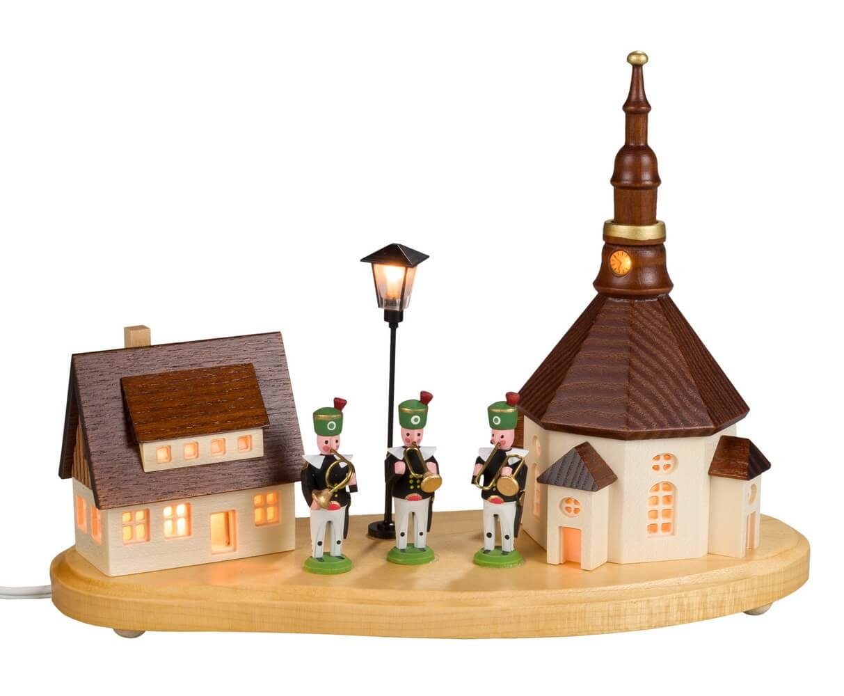 Deutschland!, Bergmannskapelle beleuchteter Nestler-Seiffen! und SEIFFEN.COM Dorf Nestler Erzgebirge/ Seiffener Weihnachtsdorf von by Handbemalt!, Nestler-Seiffen, von Straßenlaterne aus dem mit Original Handarbeit Sockelbrett