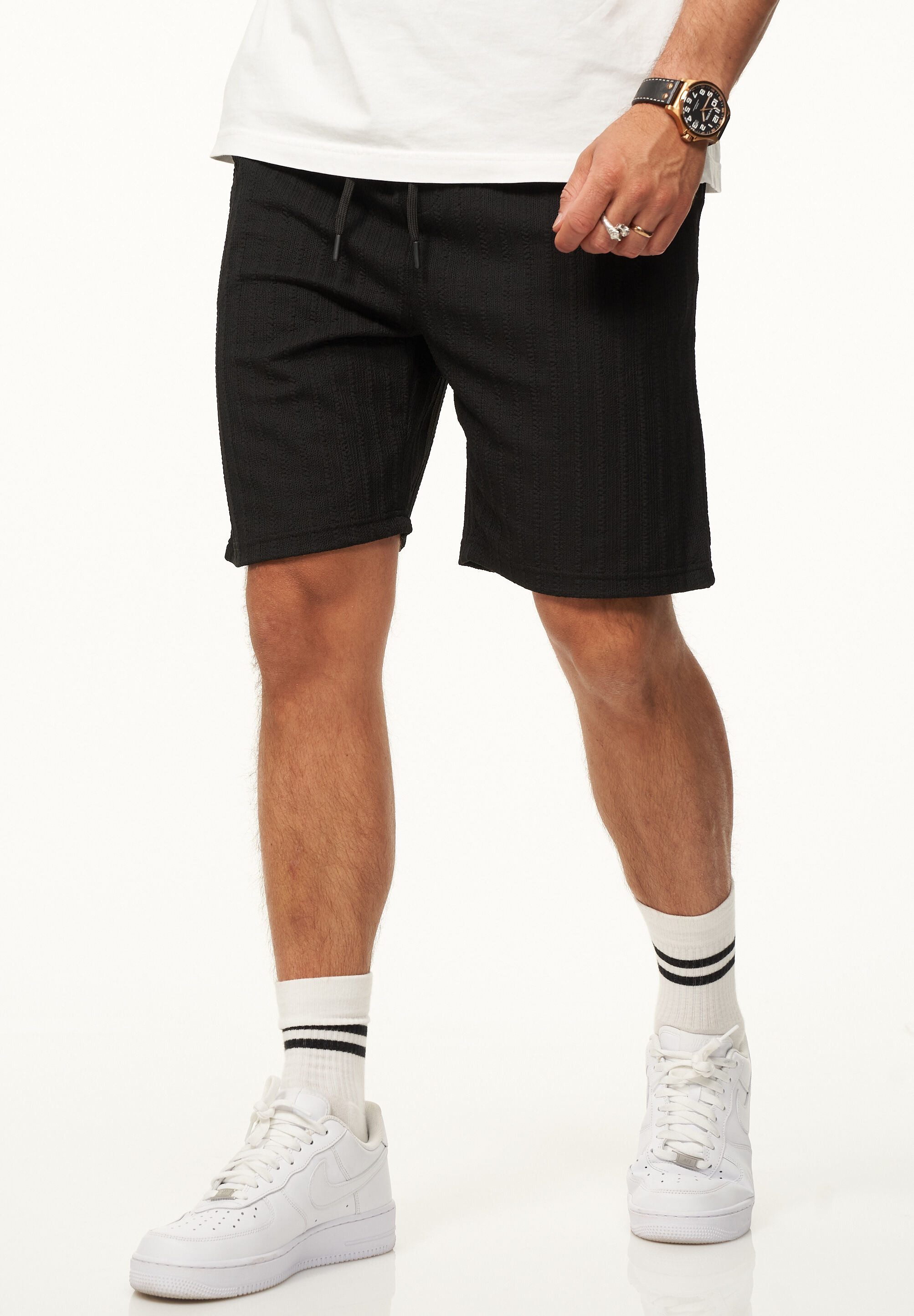 Shorts mit Gummibund & Tunnelzug - Sommershorts mit Strick-Streifen-Muster