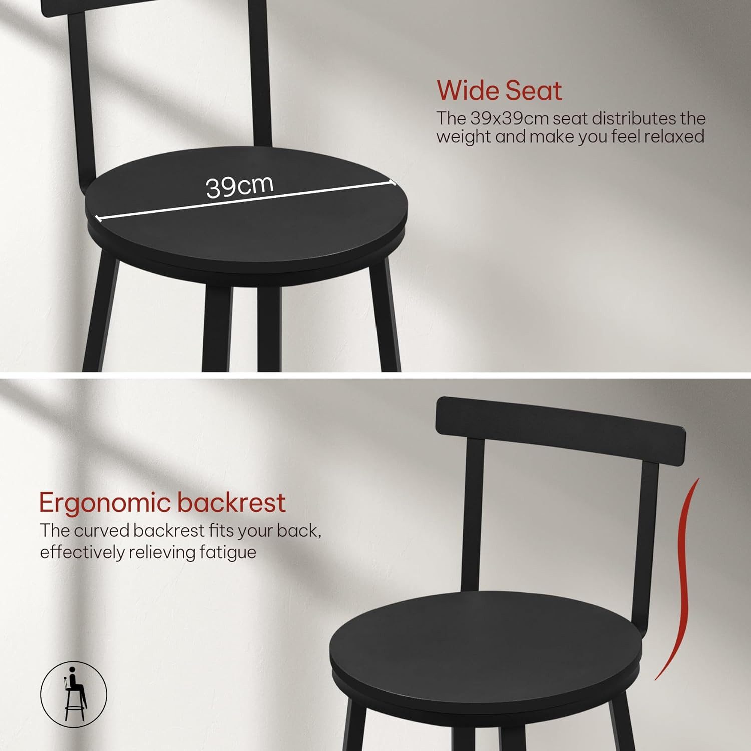 Woltu Barhocker (2 St), Barstuhl rund, mit Lehne Fußstütze, Metallgestell