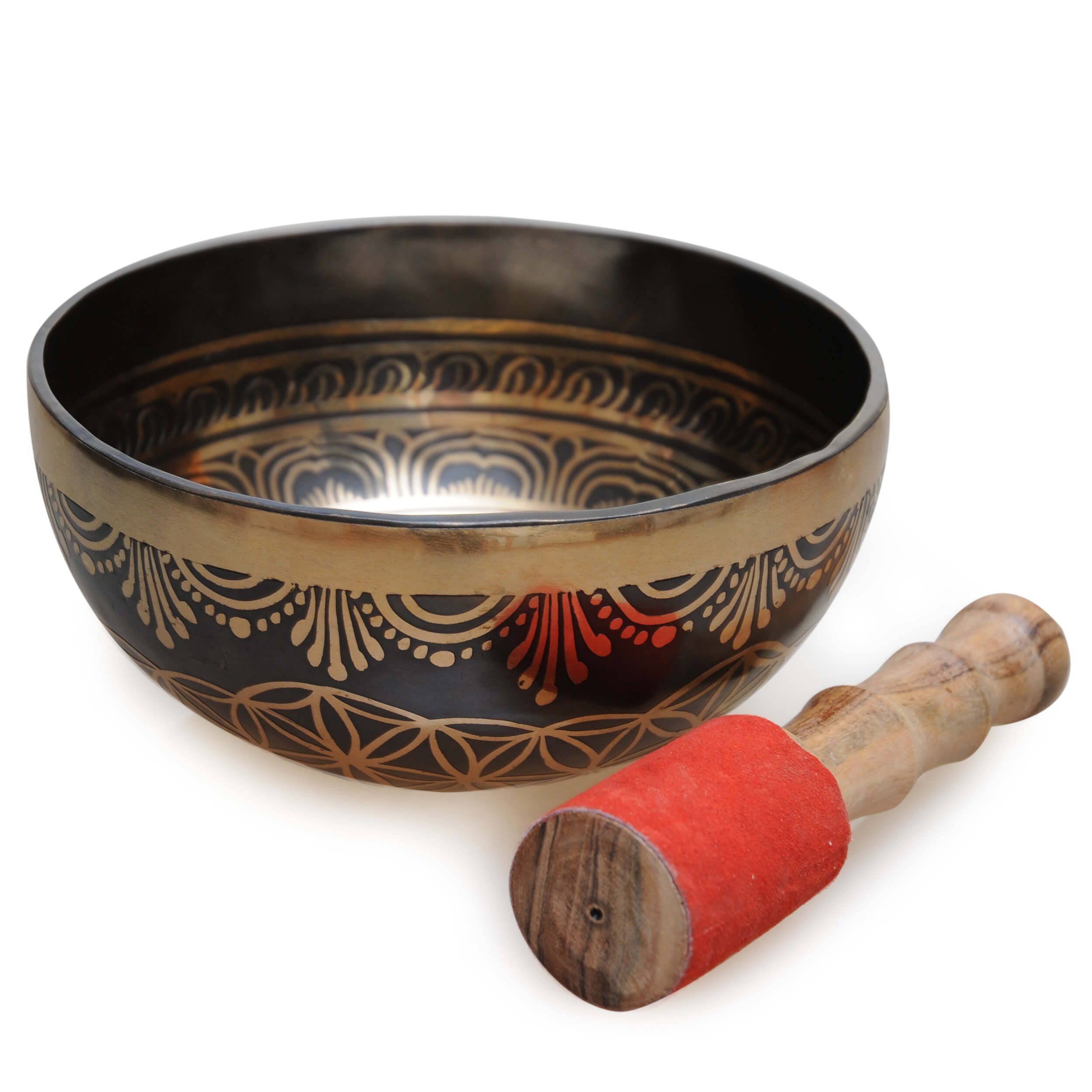 Yogishop Klangschalen Klangschale „Flower of life“, Ø ca. 20 cm,Standard, 1-St., Standard, Wohlklingende Metallklangschale.