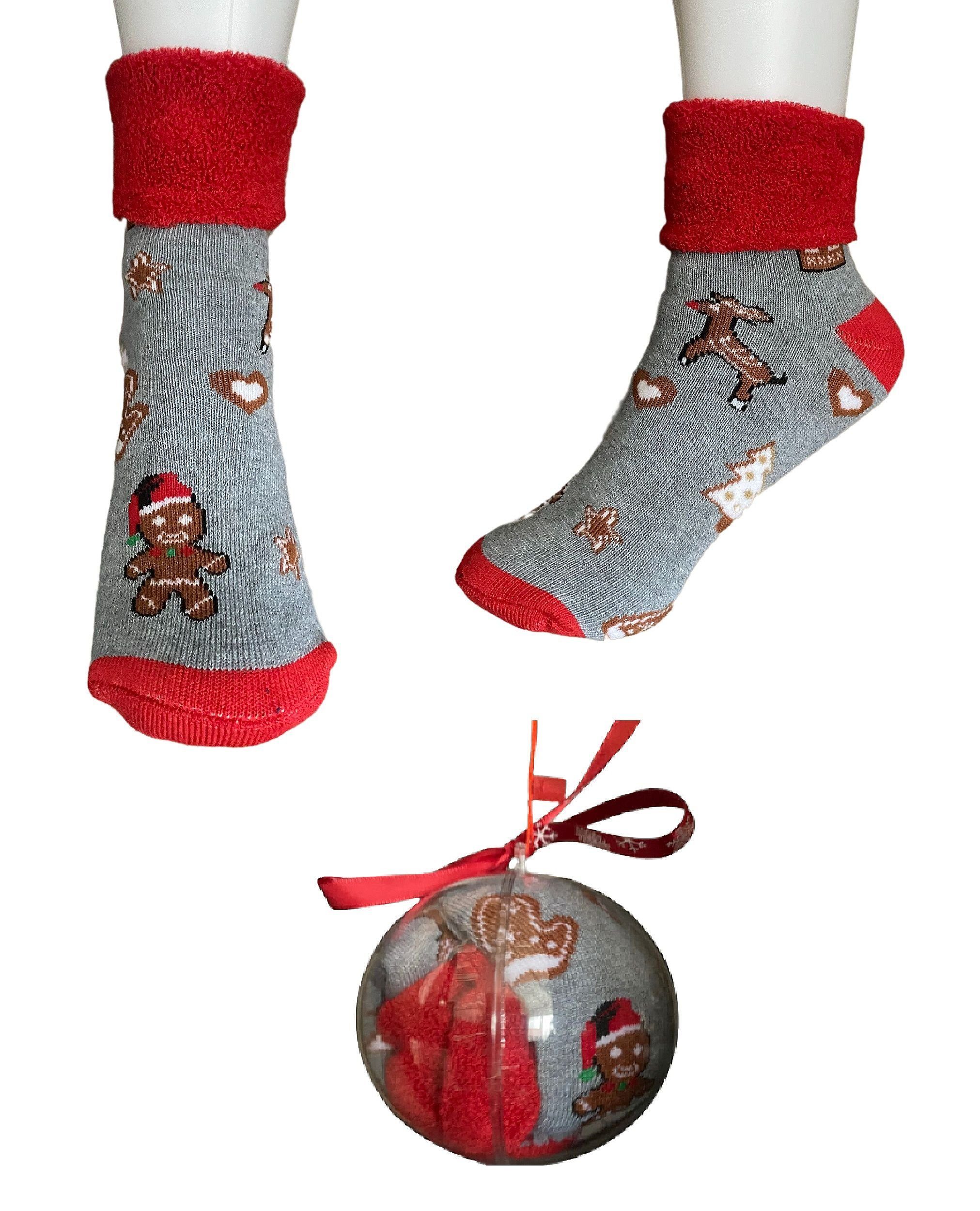 Rungassi Kuschelsocken Weihnachts Damen Socken in Weihnachts Kugel Gr. 36-41 Motiv: Motiv_5 Grau_Motiv_5 | Wintersocken