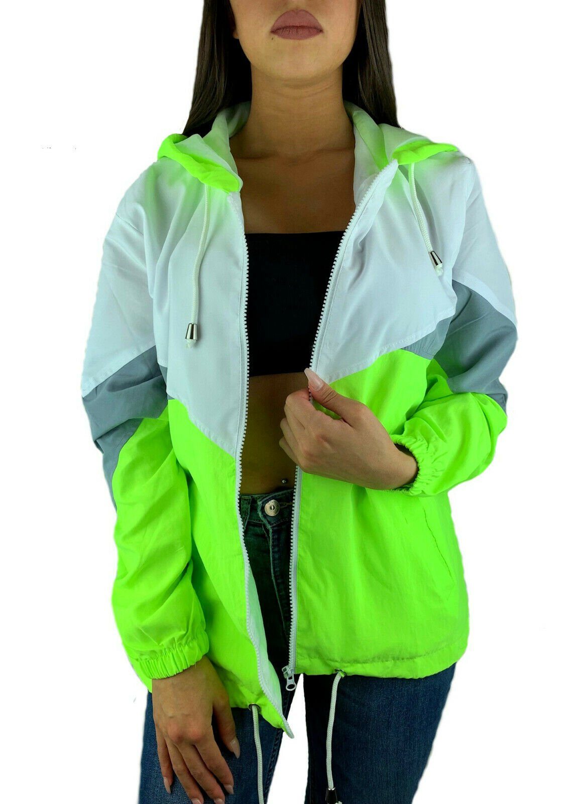 Worldclassca Windbreaker Worldclassca Damen Windbreaker Festival Jacke 90s Blouson Regen Kapuzenjacke Bomberjacke Sport Hoodie Übergangsjacke mit Reißverschluss Wasserabweisend XS-XL Neon-Gelbgrün | Übergangsjacken