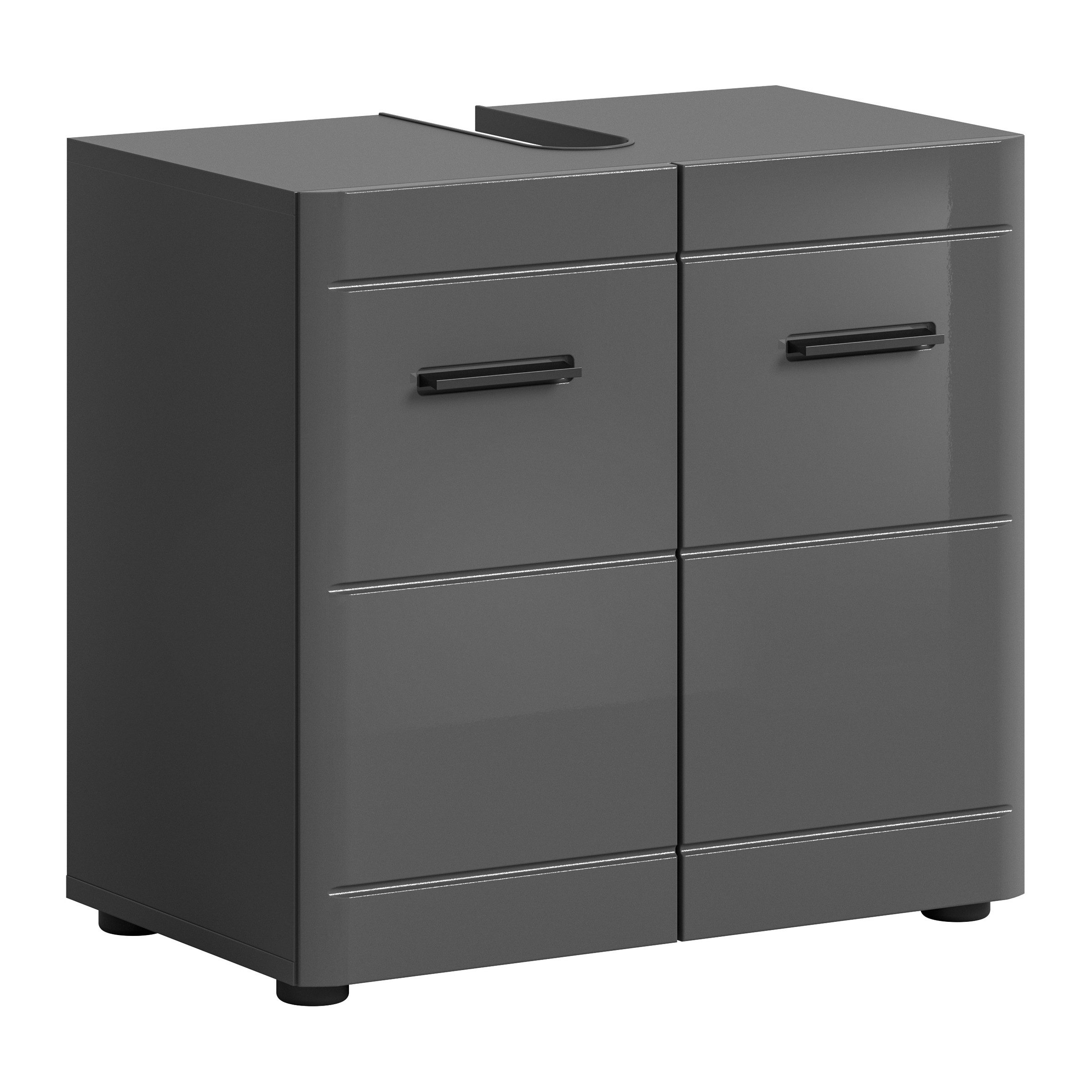 xonox.home Waschbeckenunterschrank in Grau Hochglanz - 60x56x34cm (BxHxT)