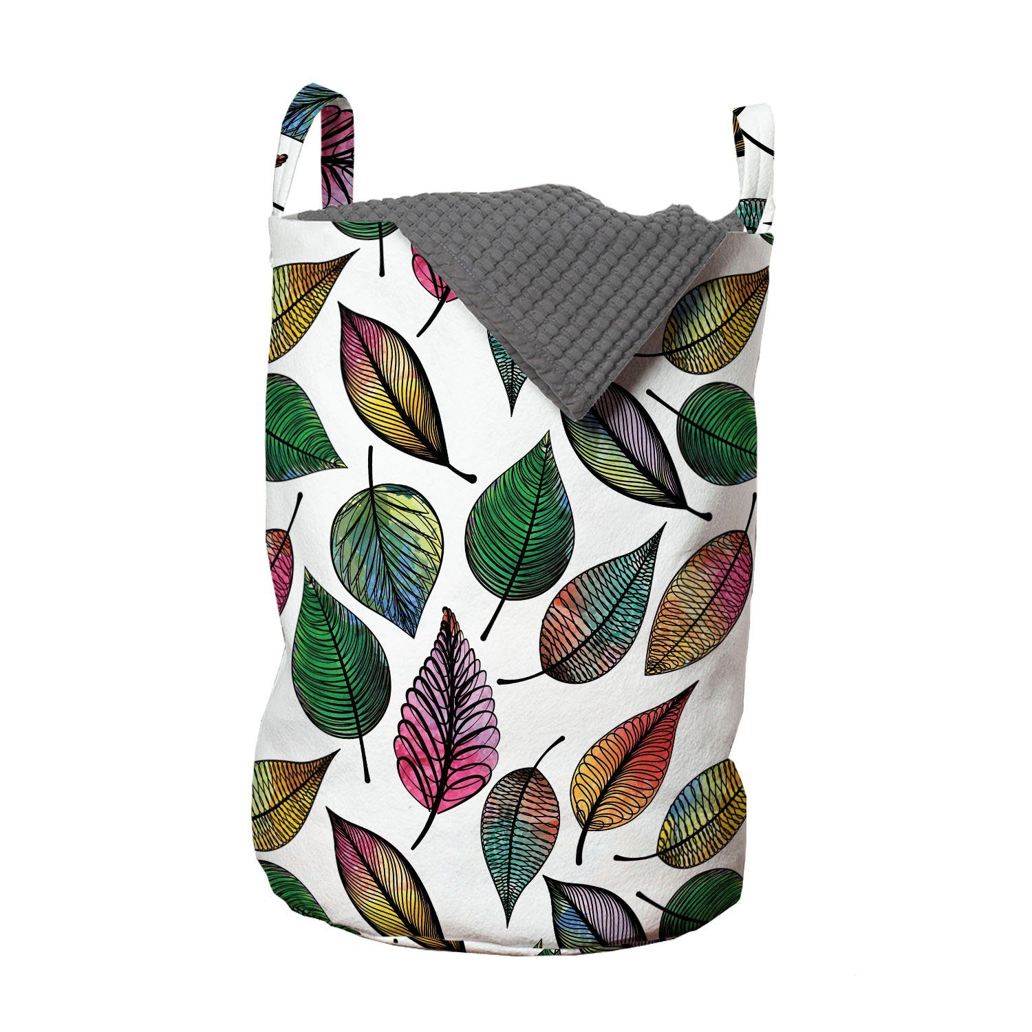 Abakuhaus Wäschesäckchen Wäschekorb mit Griffen Kordelzugverschluss für Waschsalons, Blätter Abstrakt Stil Leaf Designs