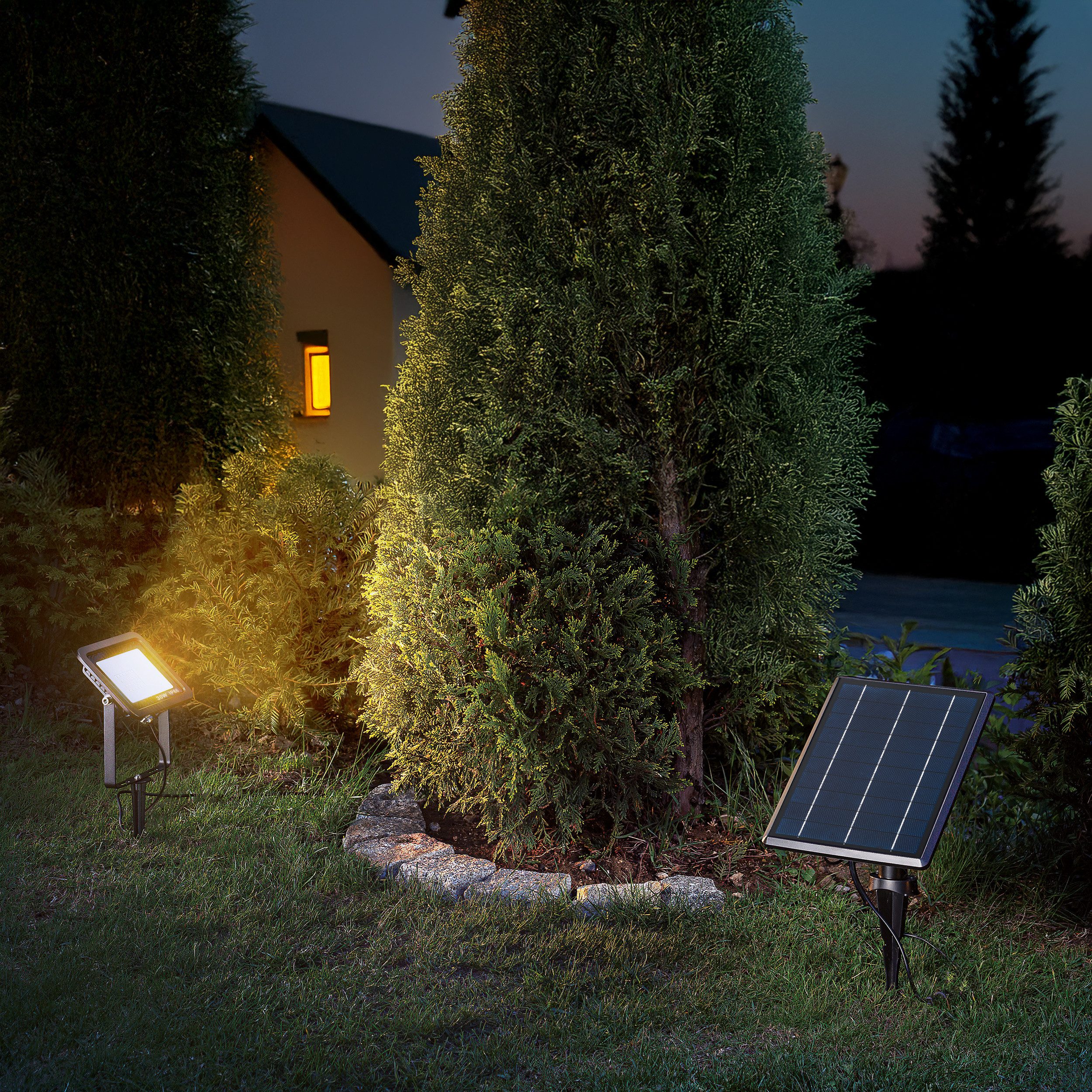 esotec Hausnummer ALU Wand+Boden Solarstrahler Power Flood 28LEDs 3000K/6000K 102704, (Komplettset)