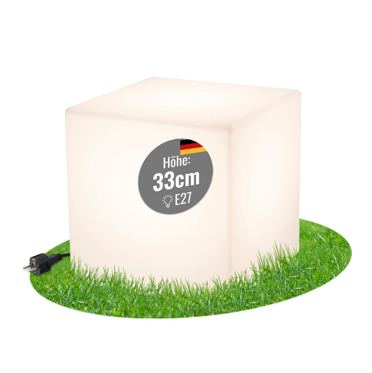8 seasons design LED Würfel Shining Cube, Würfelleuchte für außen (Garten, Terrasse, Balkon), LED wechselbar, E27-Fassung, warmweißes Licht, 33cm, Dekolampe, Beistelltisch - Indoor & Outdoor