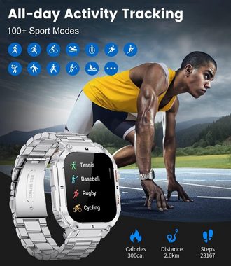 Lige Smartwatch (1,96 Zoll, Android iOS), Militärische Bluetooth HD Gesundheitsmonitor 400mAh 5ATM wasserdichte