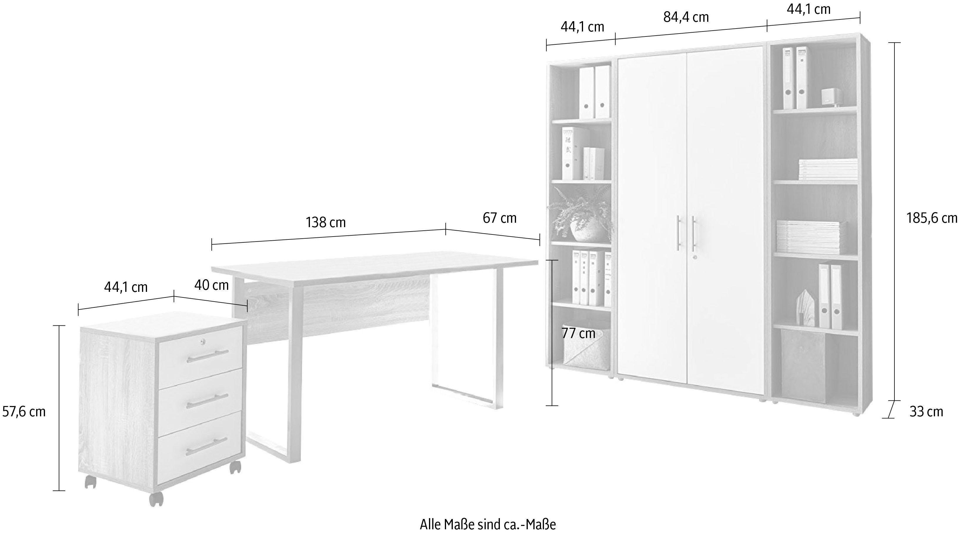 BMG Möbel Büro-Set Mini Sonoma/ Tabor Kombi 3 Weiß Eiche