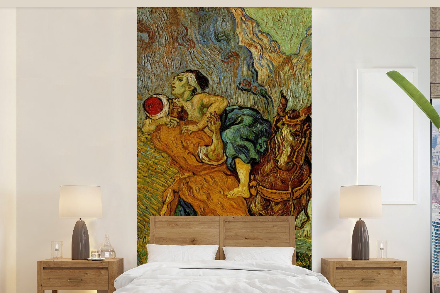 MuchoWow Fototapete Der barmherzige Samariter - Vincent van Gogh, Matt, bedruckt, (2 St), Vliestapete für Wohnzimmer Schlafzimmer Küche, Fototapete