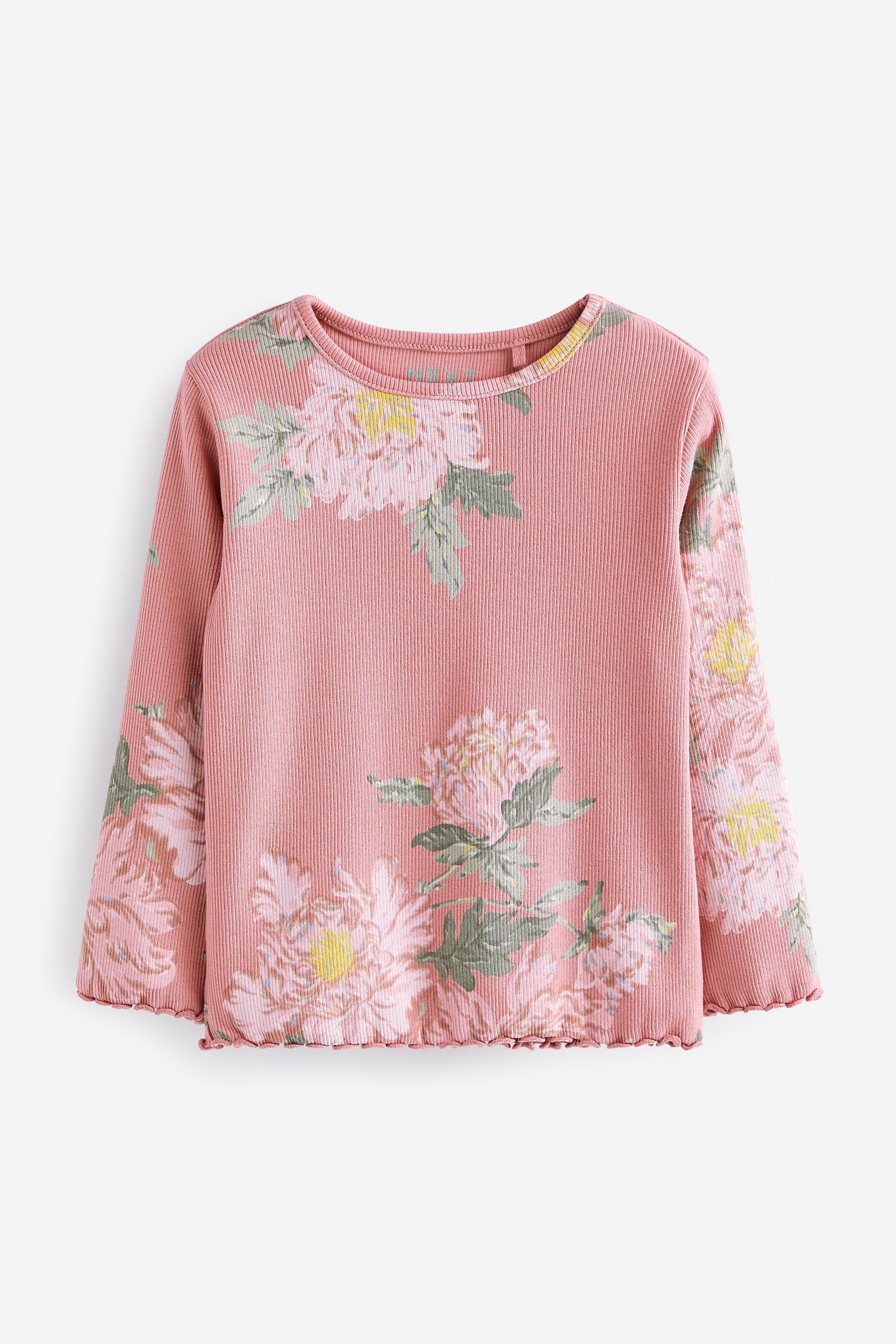 (1-tlg) Pink Langarmshirt Feinripp-Shirt Floral Langärmeliges Next