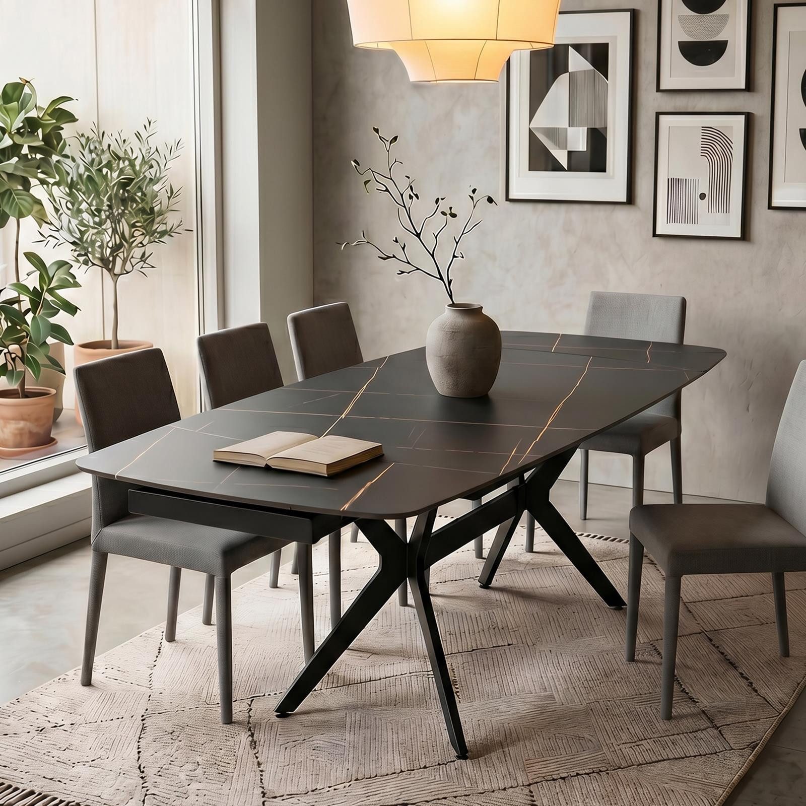 IDIMEX Esstisch LEANA, Esszimmertisch ausziehbar 160-240 x 90 cm mit Keramikplatte Schwarz