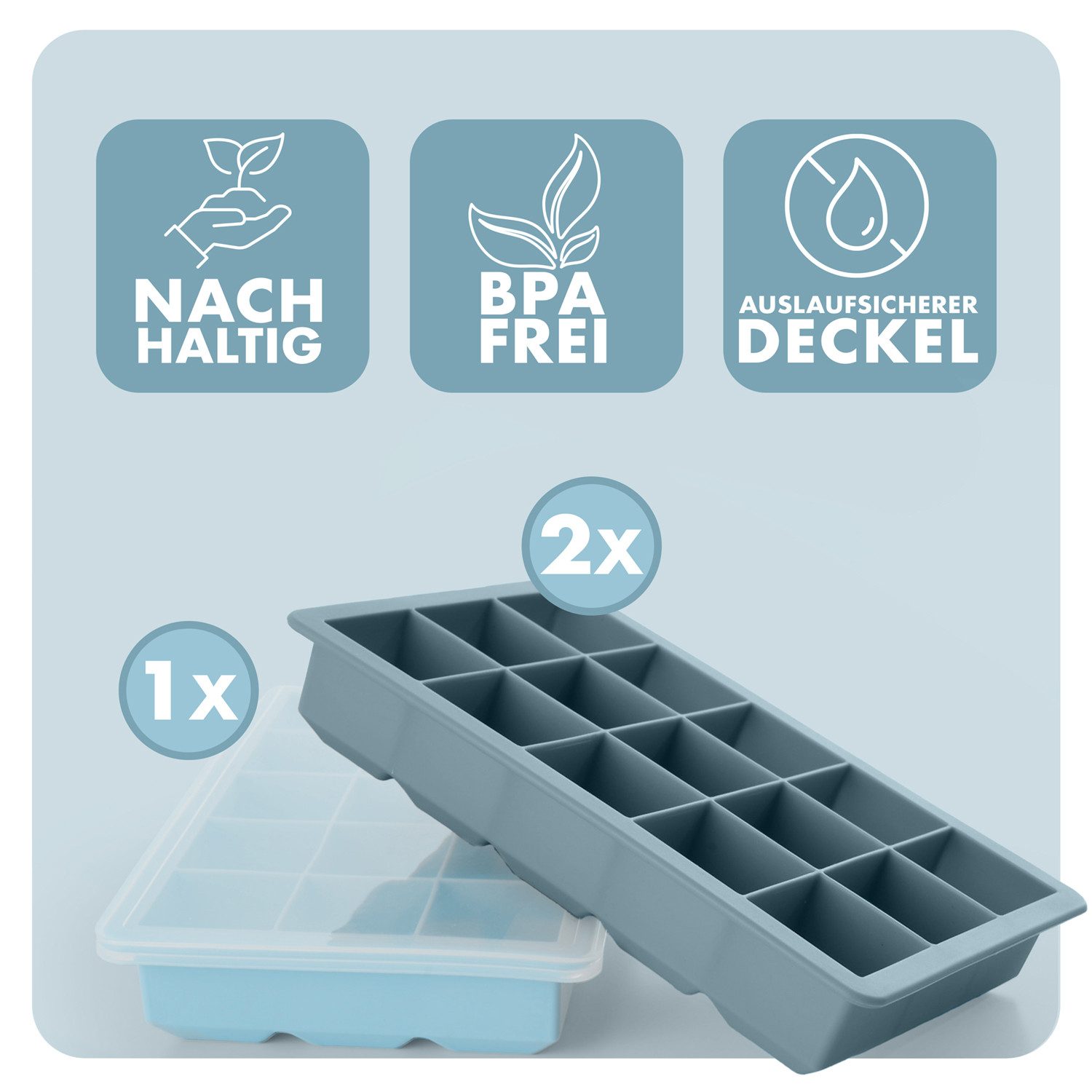 Blumtal Eiswürfelform Eiswürfelformen Silikon mit Deckel - BPA-freie Silikon Eiswürfelform, (3-tlg)