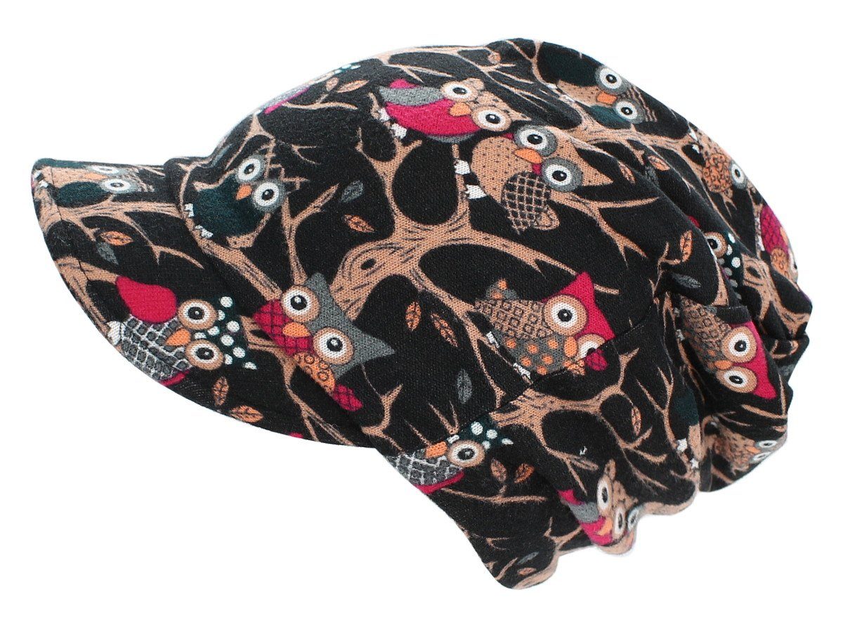 Schirmmütze Damen Schirmmütze Beanie Mütze mit weichem Schirm Kappe Eule Muster