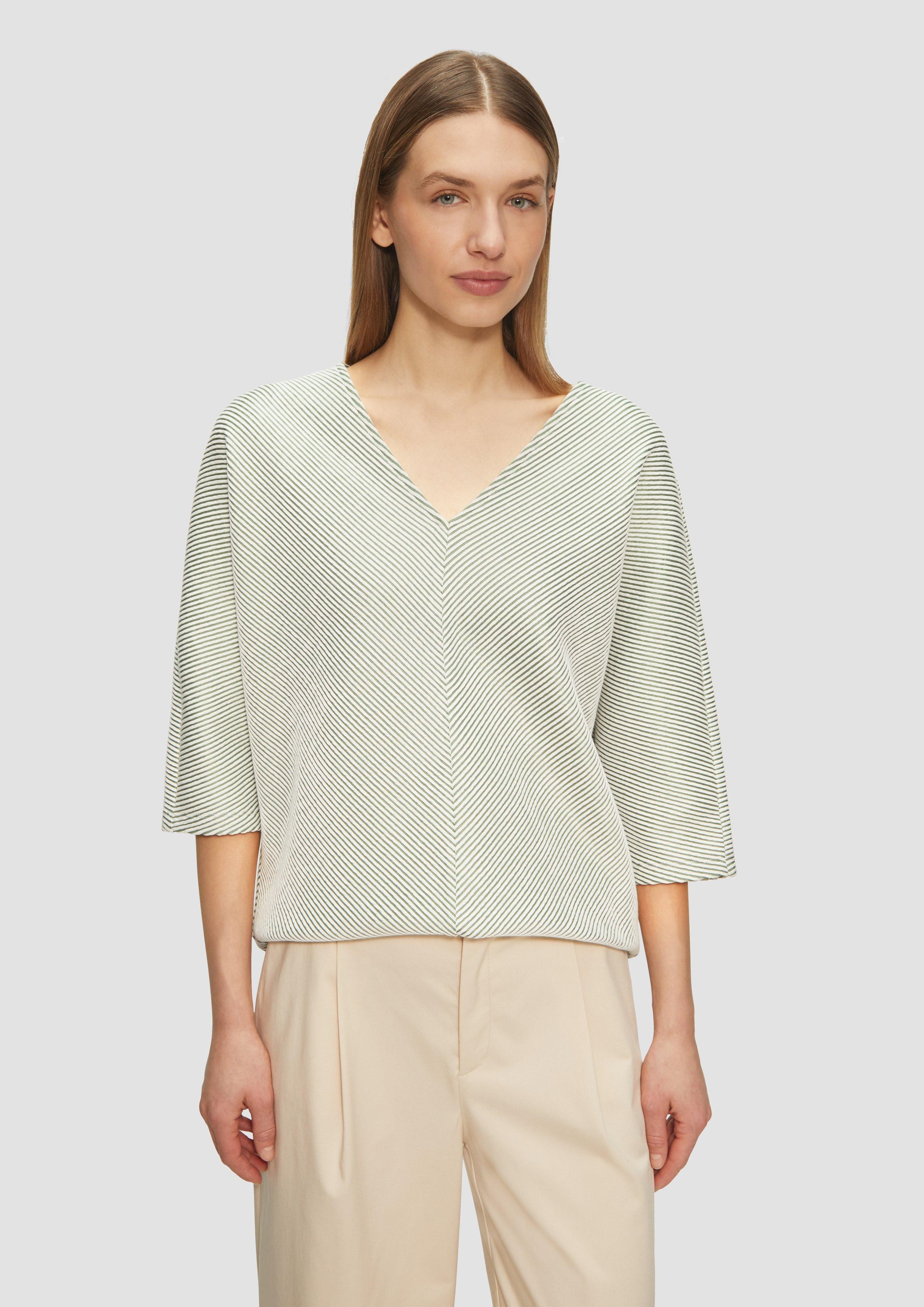 3/4-Arm-Shirt Shirt mit Strukturstreifen und Fledermausärmeln