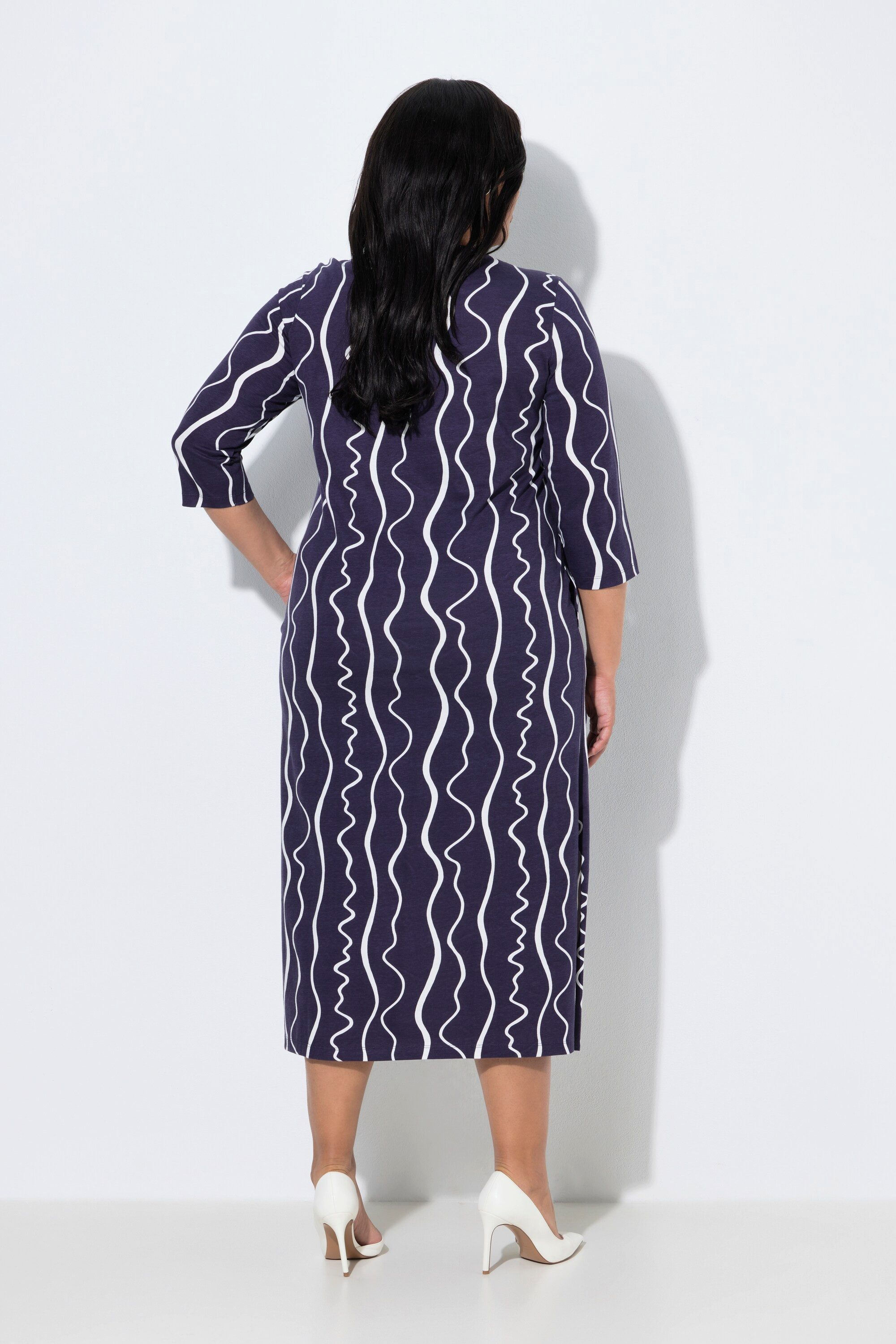 Ulla Popken Maxikleid Maxikleid grafischer Druck Rundhals 3/4-Arm