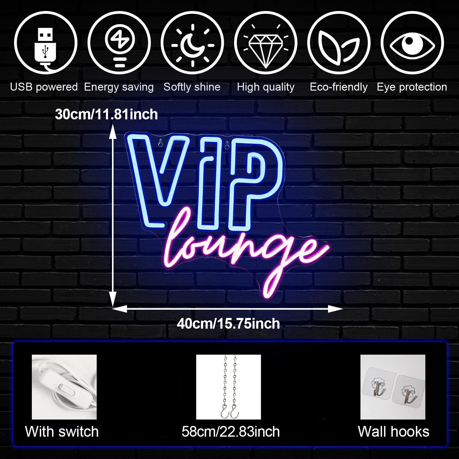 MUPOO Dekofigur VIP Lounge LED Neonschilder als Raumdekor mit USB Ein-/Ausschalter, Acryl LED-Neonschild Wanddekoration