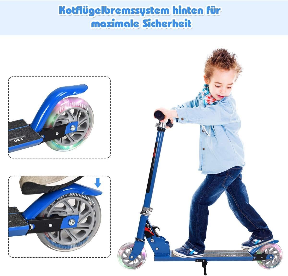Rädern, Roller 4 Scooter, mit KOMFOTTEU ab Cityroller blau Kinder Jahre LED