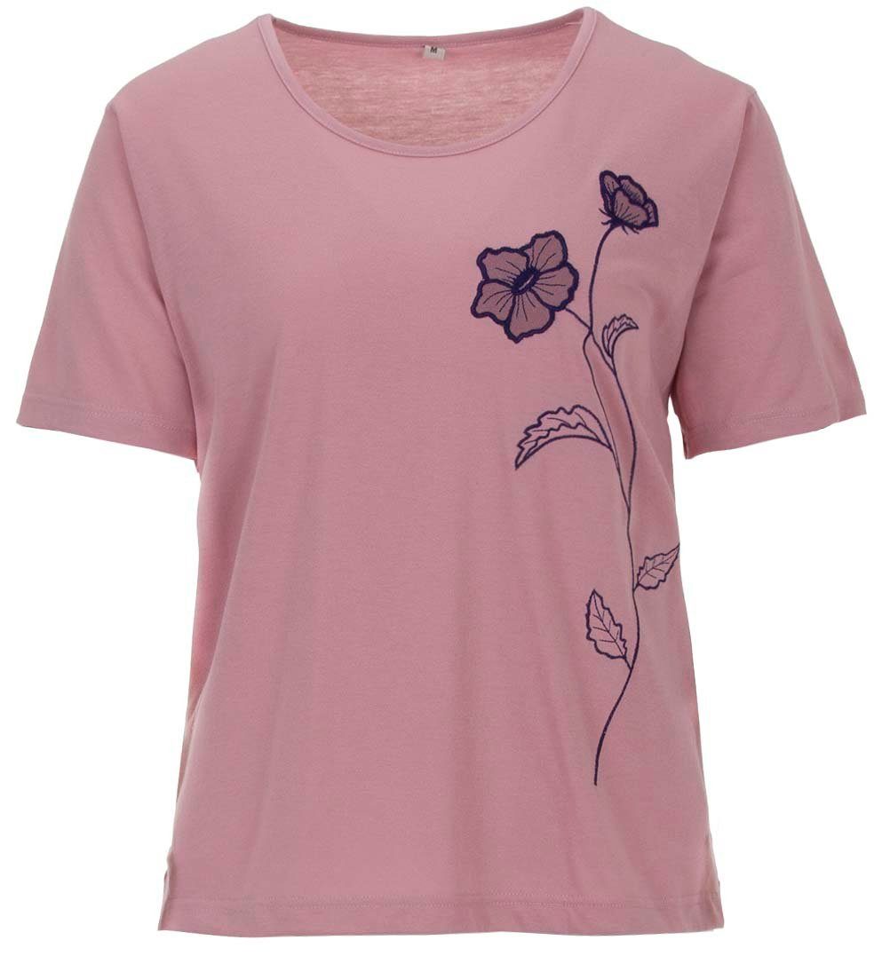 zeitlos T-Shirt zeitlos T-Shirt Damen Kurzarm Stickerei Blüte Rundhals Uni Blume