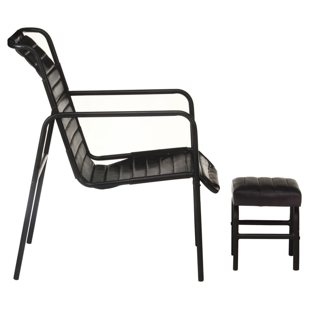 furnicato Sessel mit Fußhocker Schwarz Relaxsessel Echtleder
