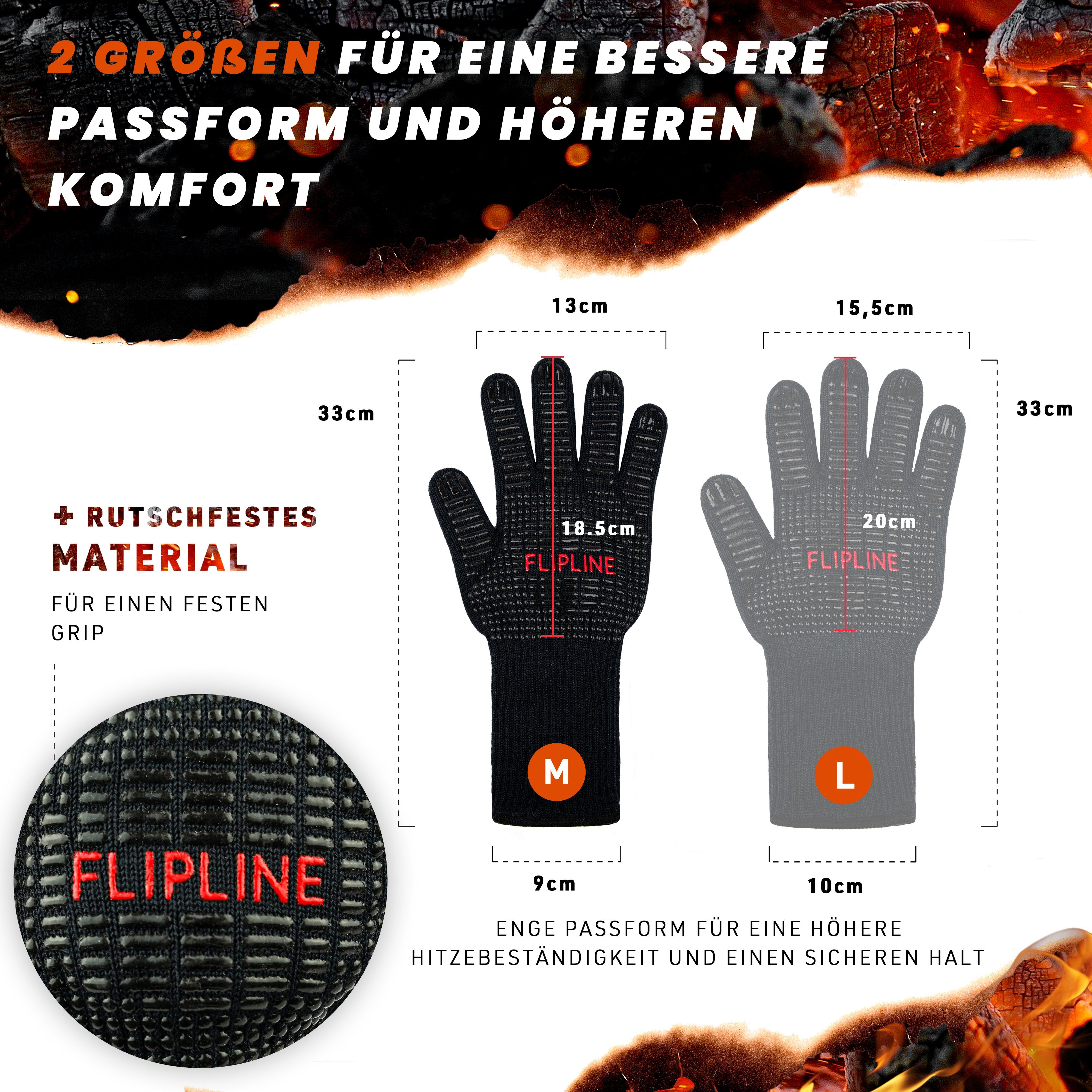 FLIPLINE® Grillhandschuhe Hitzebeständig - Premium Küche - Handschuhe, für E-Book Handschuhe inkl. Grill Rezepte feuerfeste BBQ &