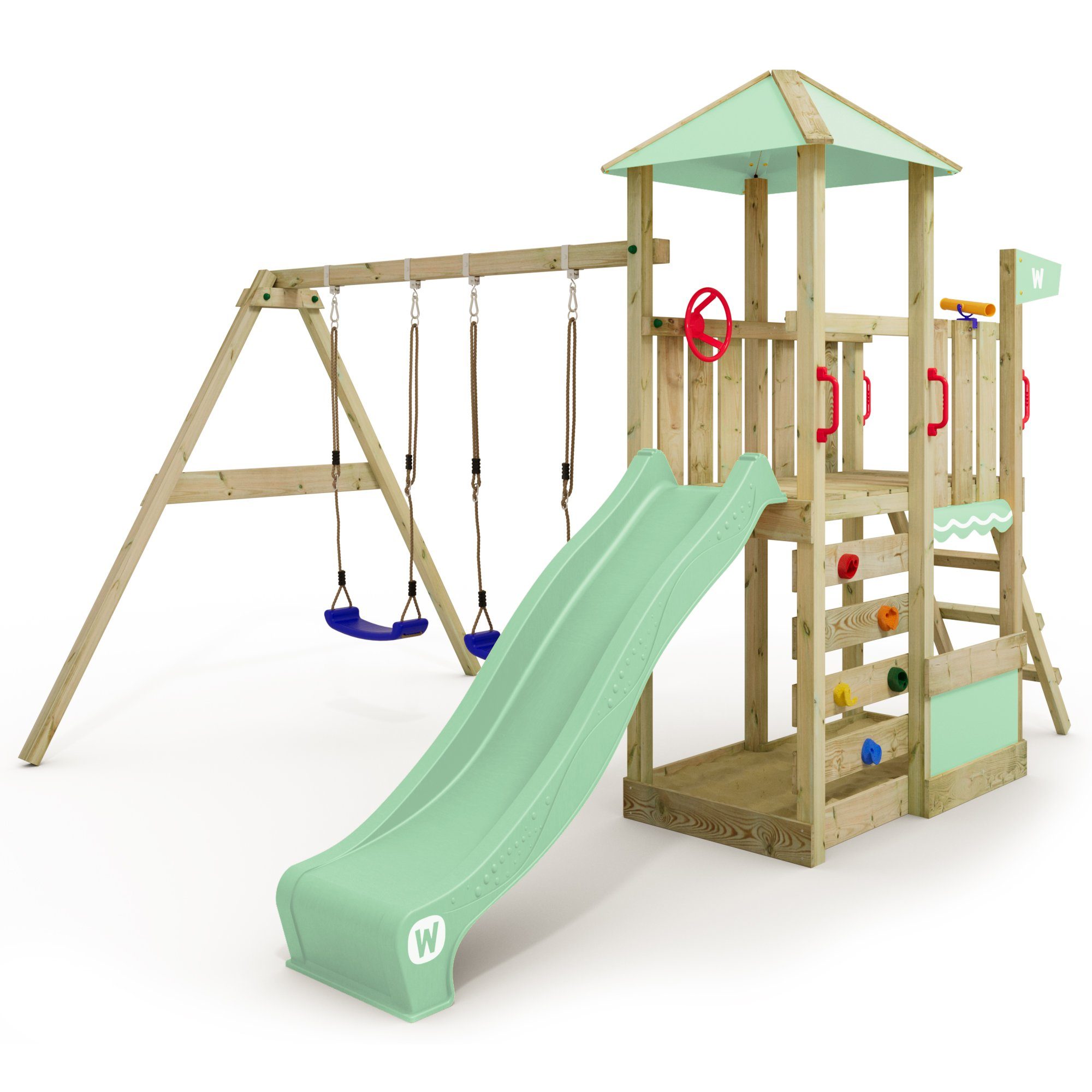 Spielturm Smart Savana – Klettergerüst mit Rutsche, Schaukel & Sandkasten