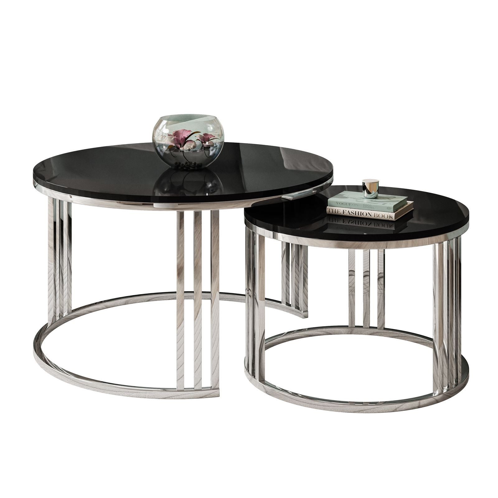 Lookway Couchtisch LORI 2in1 runder Couchtisch mit silber chrom gestell (2e günstig online kaufen