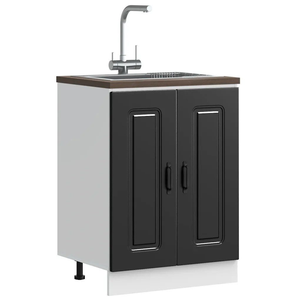 vidaXL Küchenbuffet vidaXL Spülenunterschrank Kalmar Schwarz 60x46x81,5 cm Holzwerkstoff