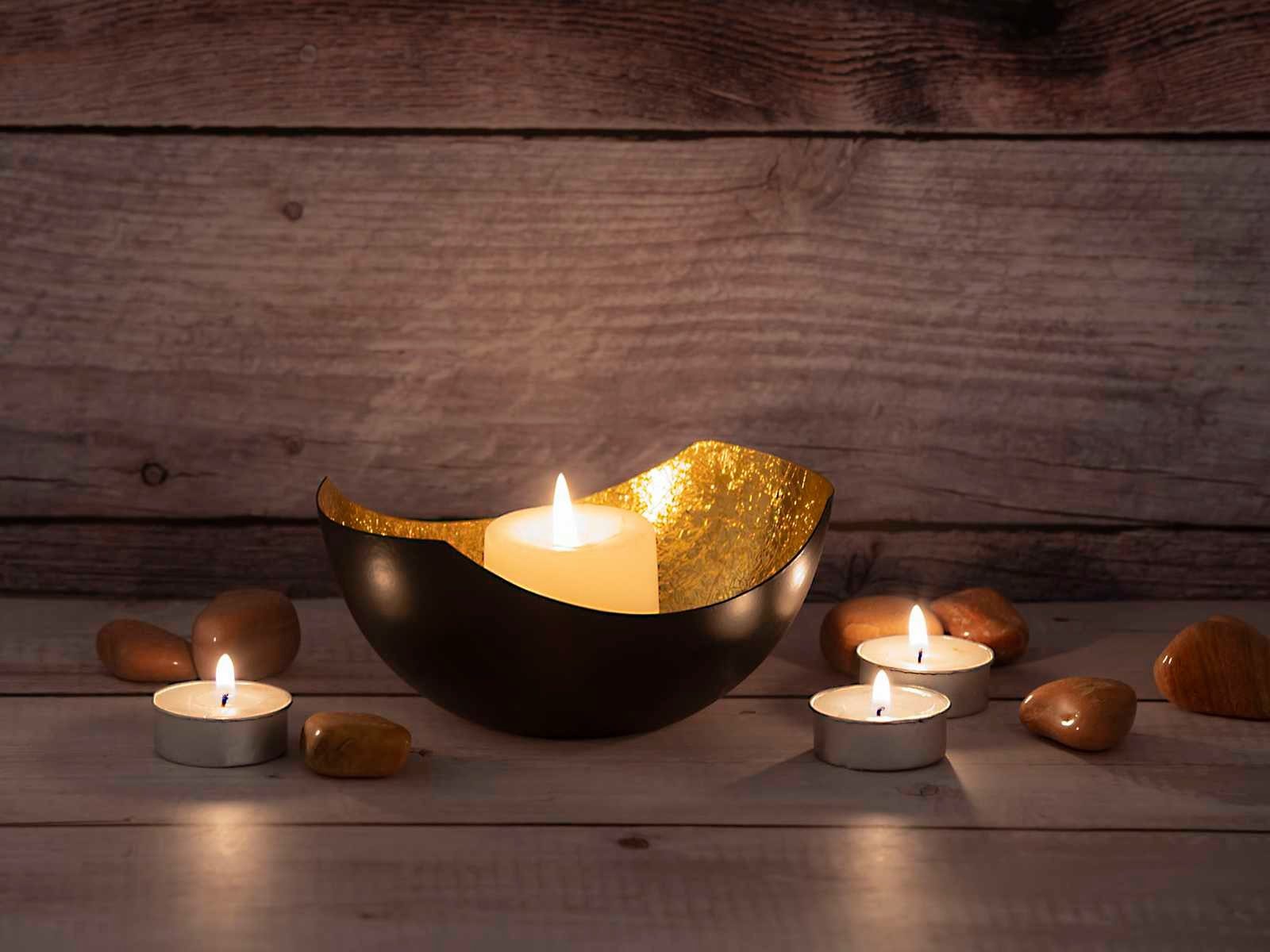 Casamia Kerzenhalter Teelichthalter Set 2-teilig Kerzenhalter Love Schalenform schwarz matt (2 St)