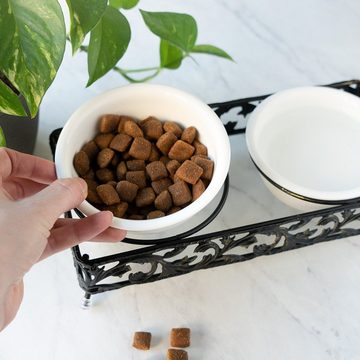 Navaris Tier-Beschäftigungsspielzeug Erhöhter Keramik Futternapf für Katzen/Hunde, doppelt, Metall