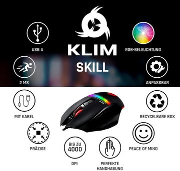 KLIM Skill Gaming-Maus (kabelgebunden, KLIM Skill Gaming Maus - High Precision PC Gaming Mouse USB)