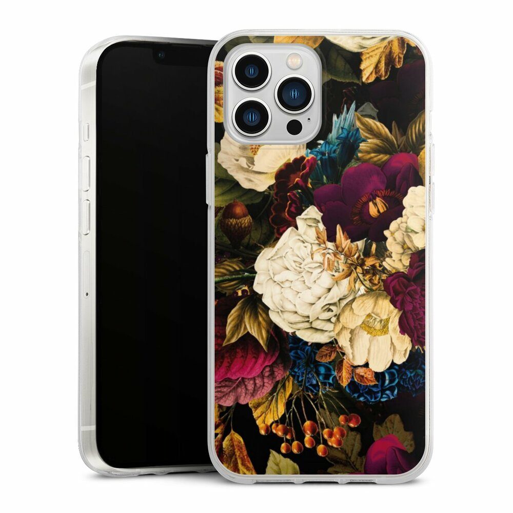DeinDesign Handyhülle Vintage Blumen Muster Dark Vintage Flowers, Apple iPhone 13 Pro Max Silikon Hülle Bumper Case Handy Schutzhülle