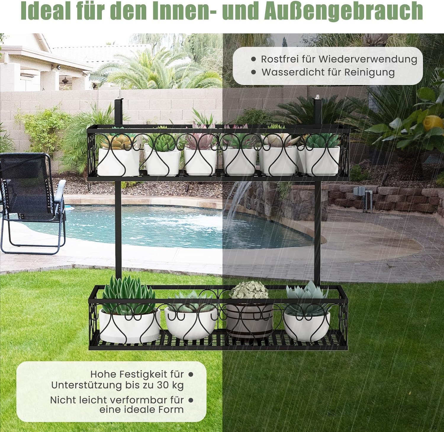 KOMFOTTEU Blumenständer 2-stöckiges hängendes Blumenregal, mit verstellbaren Haken