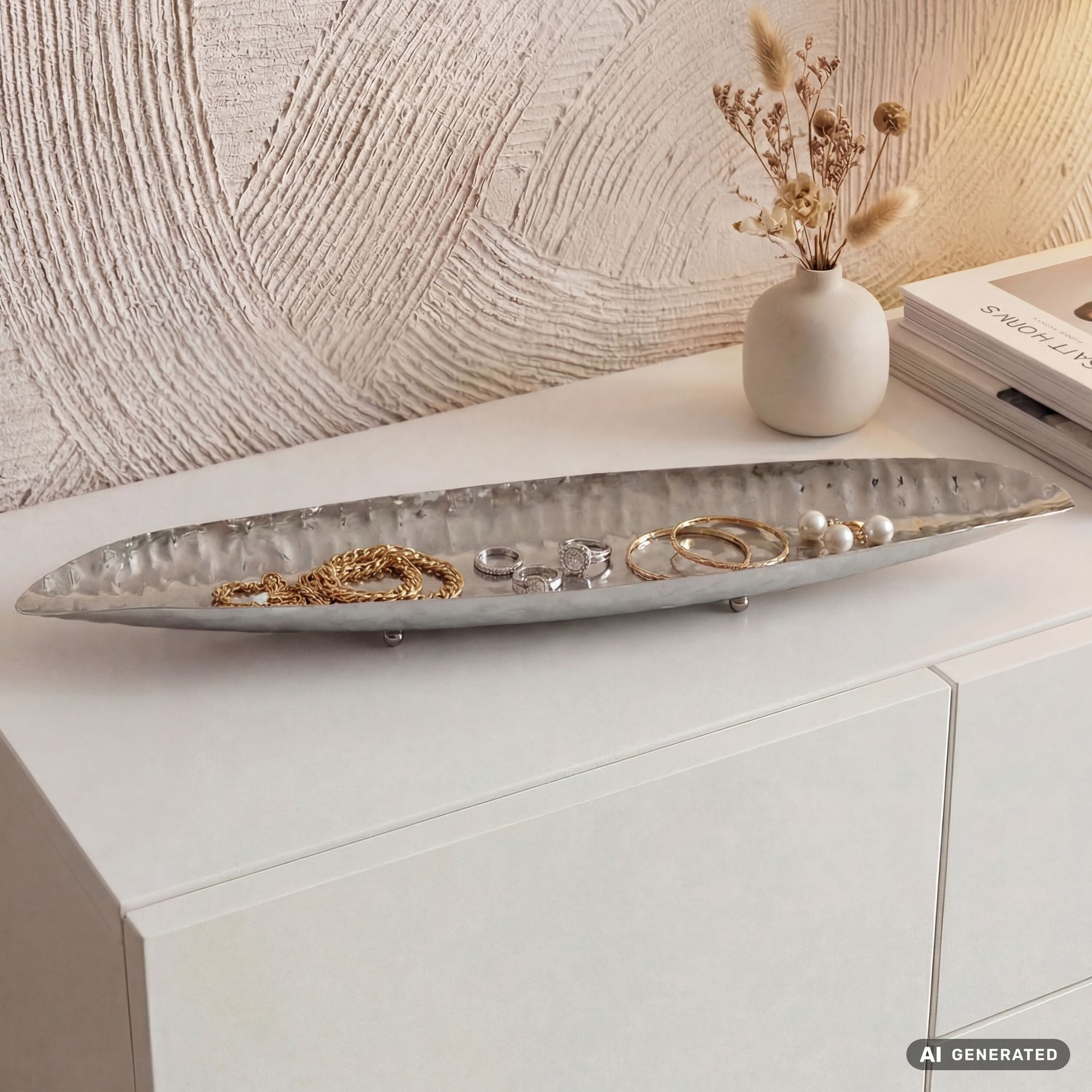 FINEBUY Dekoschale FB77831 Tischdeko 65,5cm Metall Wohnaccessoire Metallschale (Elegante Form für stilvolle Tischdekoration), Modernes Wohnaccessoire mit edler Ausstrahlung