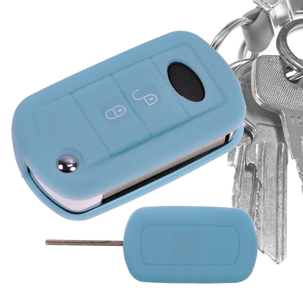 Schutzhülle Sport Range Schlüsseltasche fluoreszierend Blau, 2 LS Autoschlüssel Silikon für Rover Schlüssel Tasten Rover mt-key Land Dicsovery Softcase III