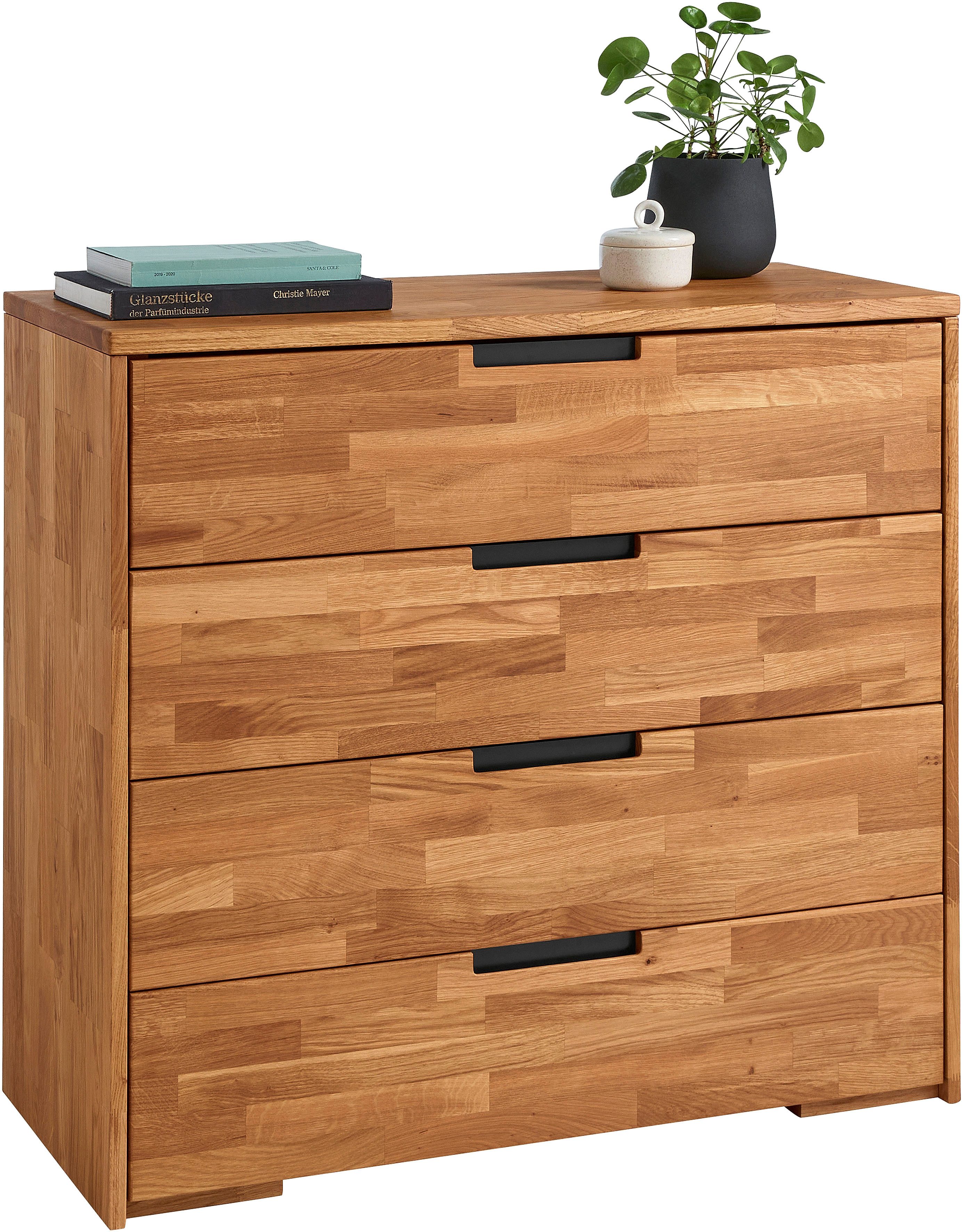 TaBoLe Möbel Schubkastenkommode Santos, mit vier großen Schubladen, Kernbuche oder Wildeiche massiv geölt