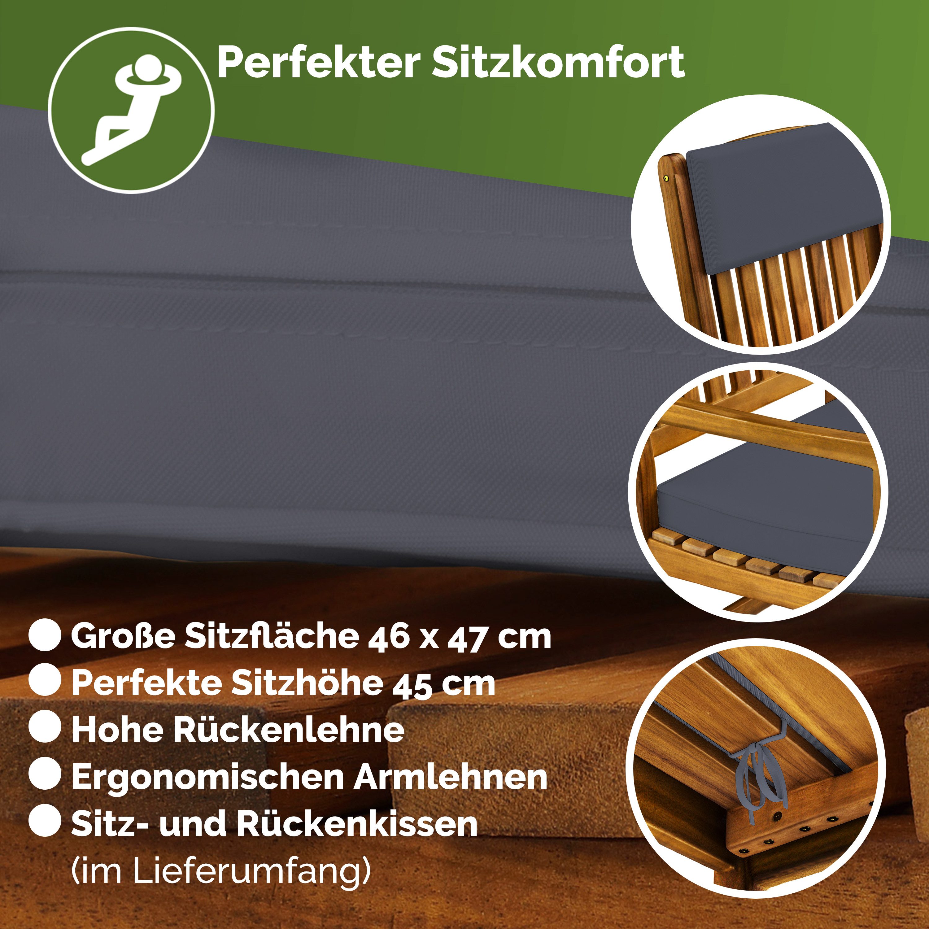 Casaria Schaukelstuhl, Gartenstuhl Schaukelstuhl Holz 160kg Belastbar Garten Balkon Akazie