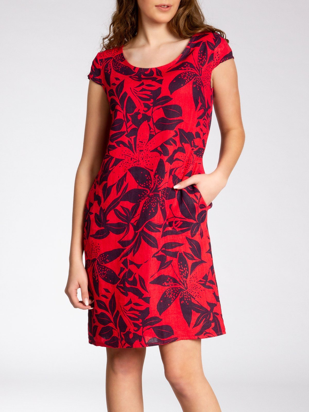 Caspar Sommerkleid SKL026 knielanges elegantes Damen Sommer Leinenkleid Luftig leicht, figurumspielende Form, mit seitlichem Jersey-Einsatz