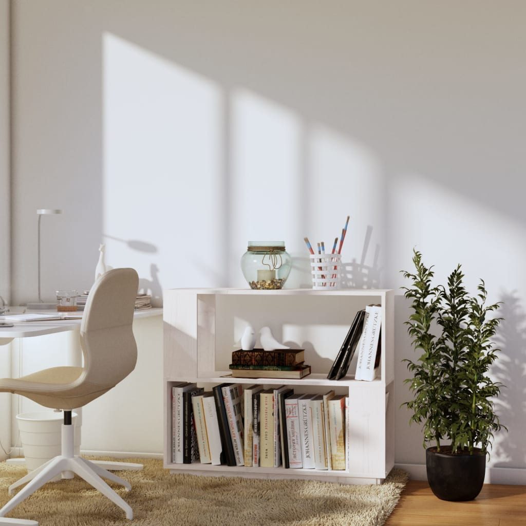 furnicato Bücherregal Vielseitiger Bücherschrank aus Massivholz Weiß 80 x 25 x 70 cm, 1-tlg., Offenes Regal als Raumteiler mit Stauraum für Bücher und Multimedi – Bild 3 von 5