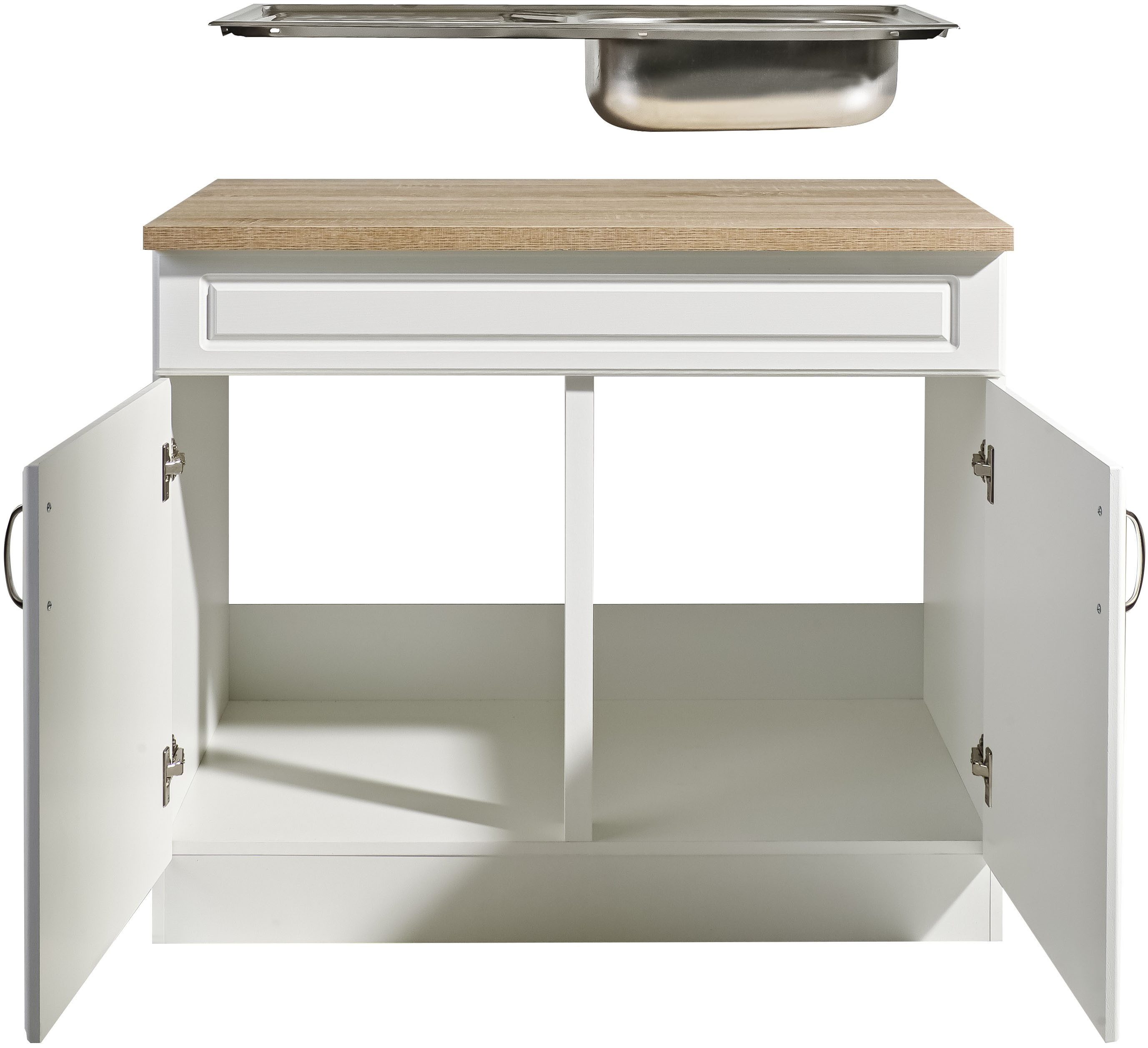 wiho Küchen Spülenschrank Linz 100 cm breit, in Landhaus-Optik – Bild 3 von 5