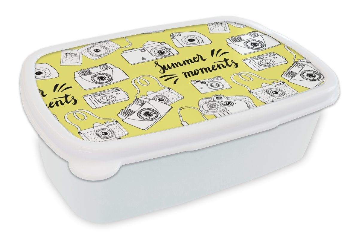 MuchoWow Lunchbox Kamera - Sommer - Zitate - Muster, Kunststoff, (2-tlg), Brotbox für Kinder und Erwachsene, Brotdose, für Jungs und Mädchen weiß