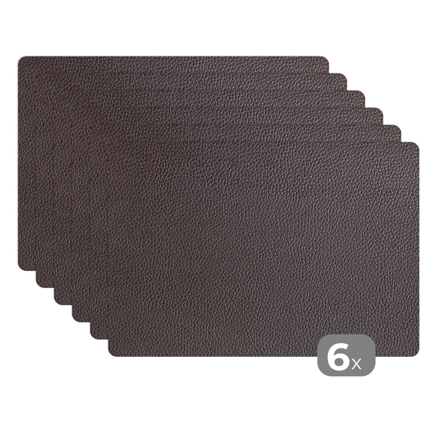 MuchoWow Platzset Leder - Lederoptik - Schwarz - Hell, (6-St), Platzset, Platzdecken, Platzmatte, Tischmatten, Schmutzabweisend
