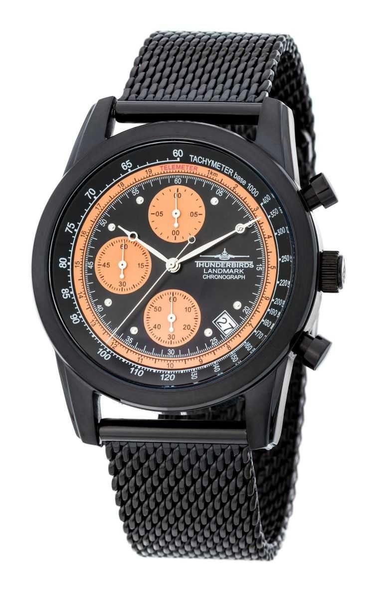 Thunderbirds Chronograph Landmark Herrenuhr TB1000-04 – Elegante Armbanduhr für Herren, mit Milanaiseband, 42 mm Edelstahlgehäuse